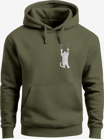 Neverless Sweatshirt 'Katze Rutschend' in Grün: Vorderseite