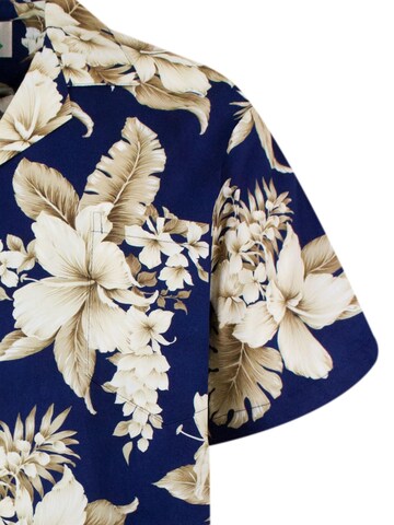 KY's Regular Fit Hemd 'Goldbraune Blume'‌‌‌ in Blau