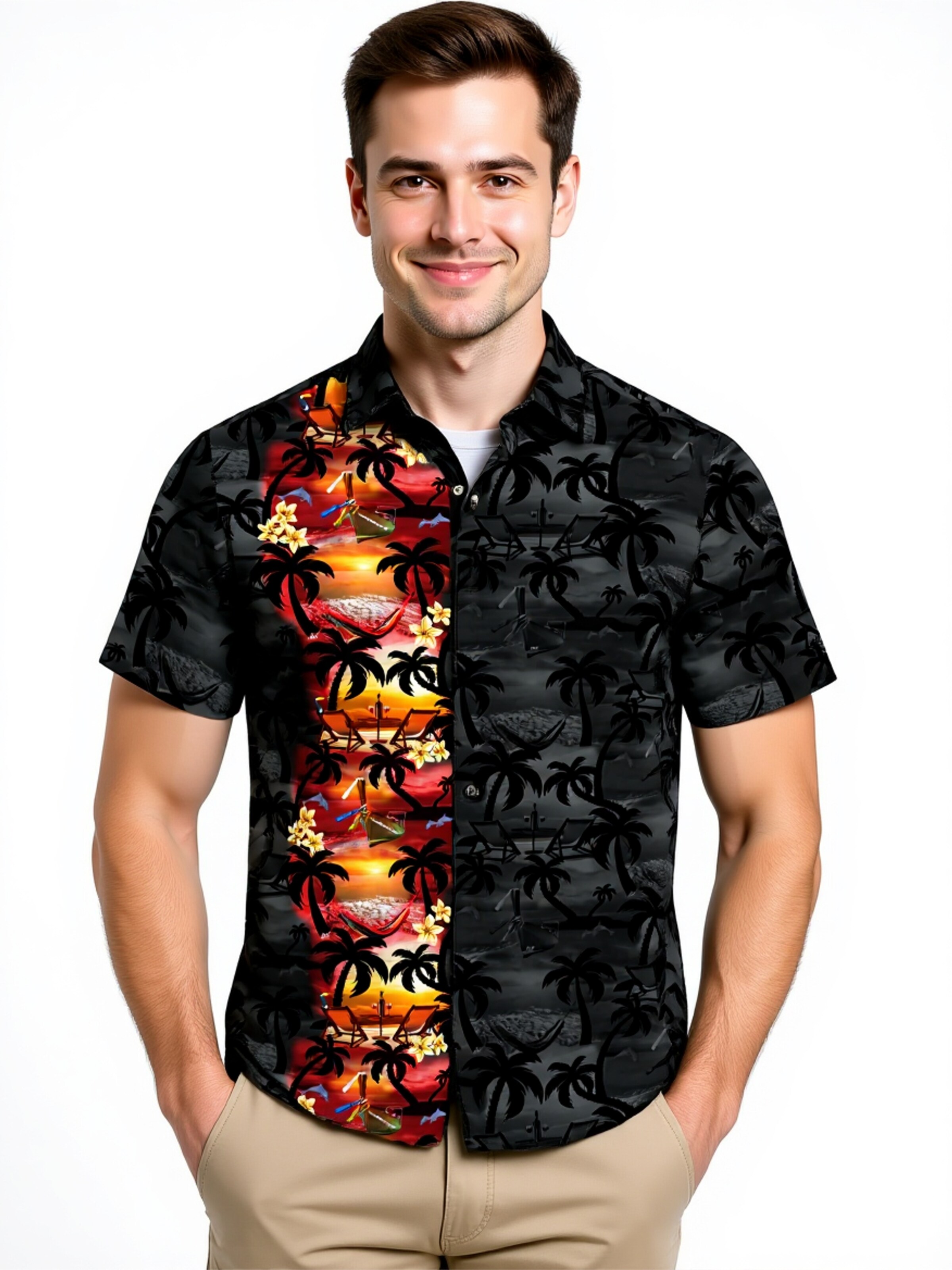 Hawaiihemdshop.de Regularny krój Koszula 'Hawaiihemd Paradise Night' w kolorze czarny: przód