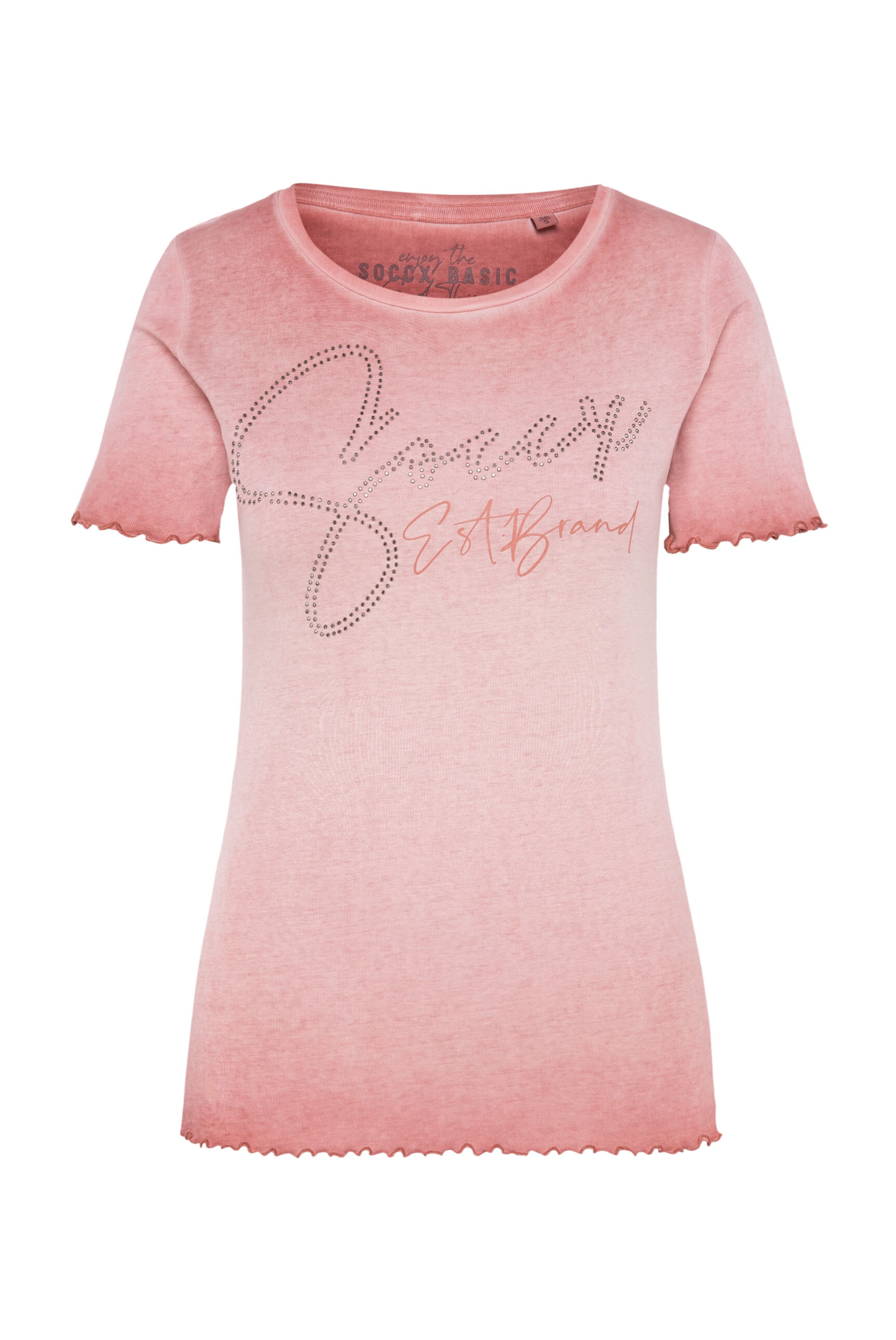 Soccx Basic Rippshirt mit Logo aus Schmucksteinen in XS in rot, Produktansicht