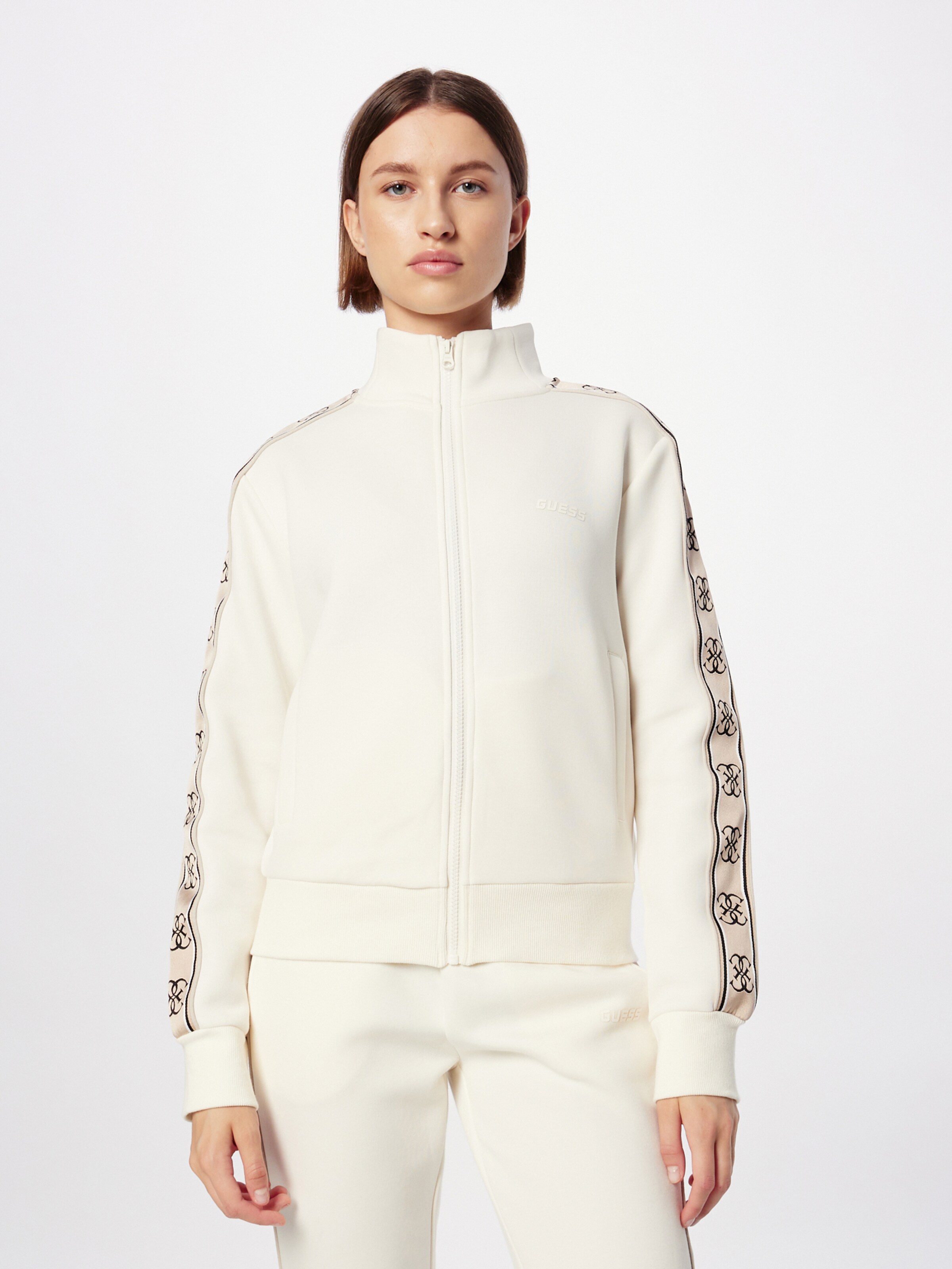 GUESS Athletic Zip-Up Hoodie 'Brithey' in Wool White | ABOUT YOU
