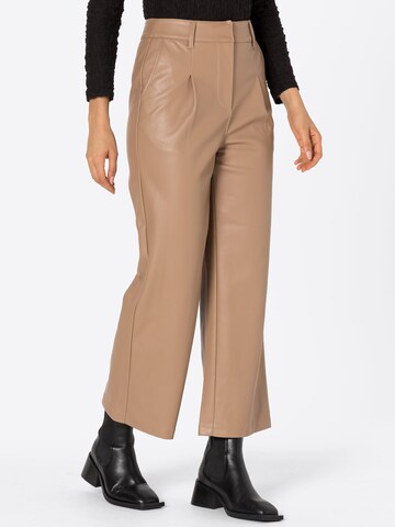 River Island Flared Pleat-Front Pants in Brown: front