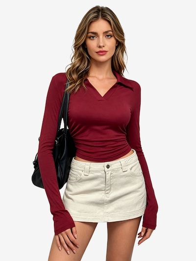 KoJooin Shirt 'Damen Langarm-Poloshirt mit V-Ausschnitt, figurbetont Business-Casual Arbeitshemd für Büro' in XL/Regular in Burgundy, Item view