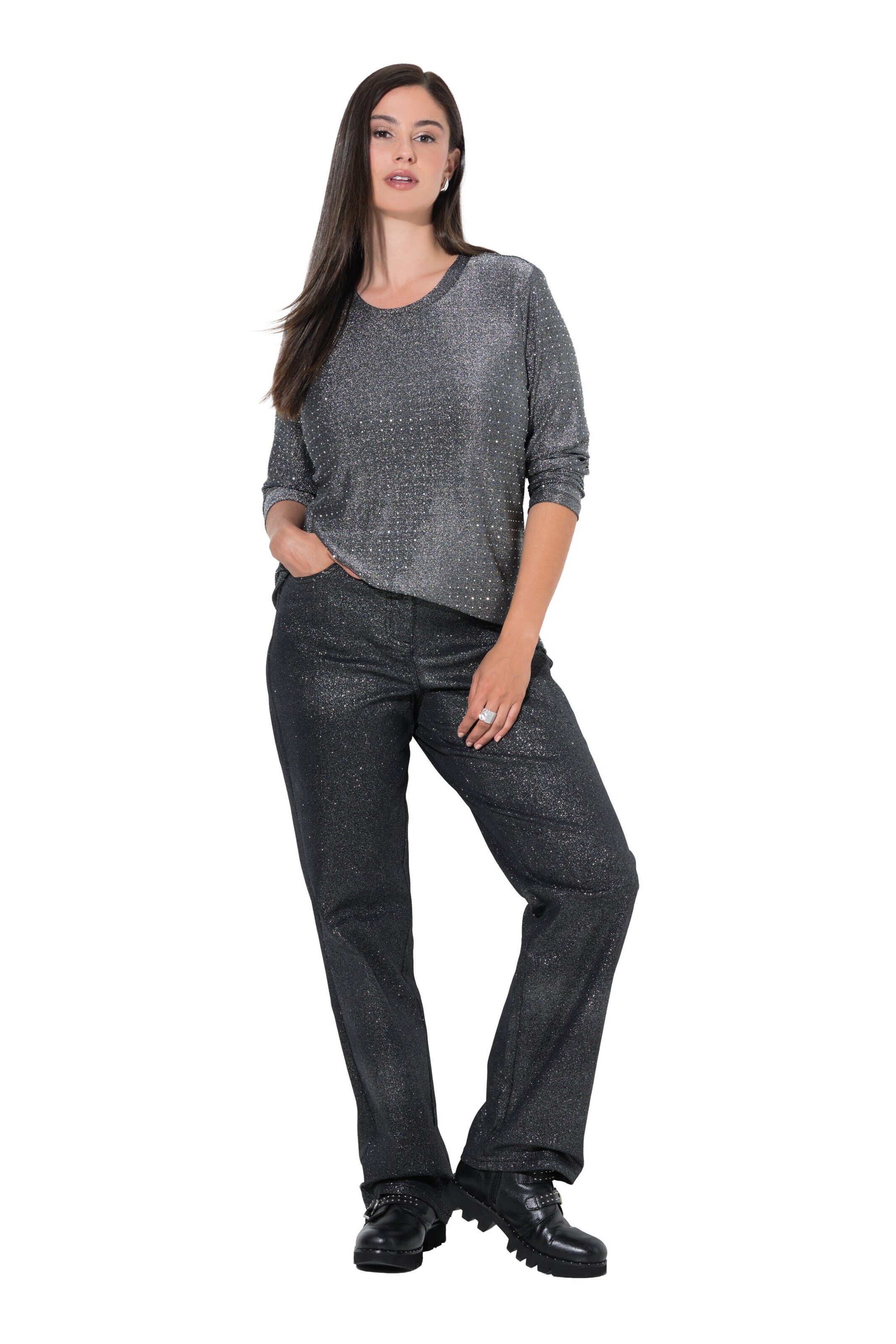 Ulla Popken Regular Trousers in Black: front