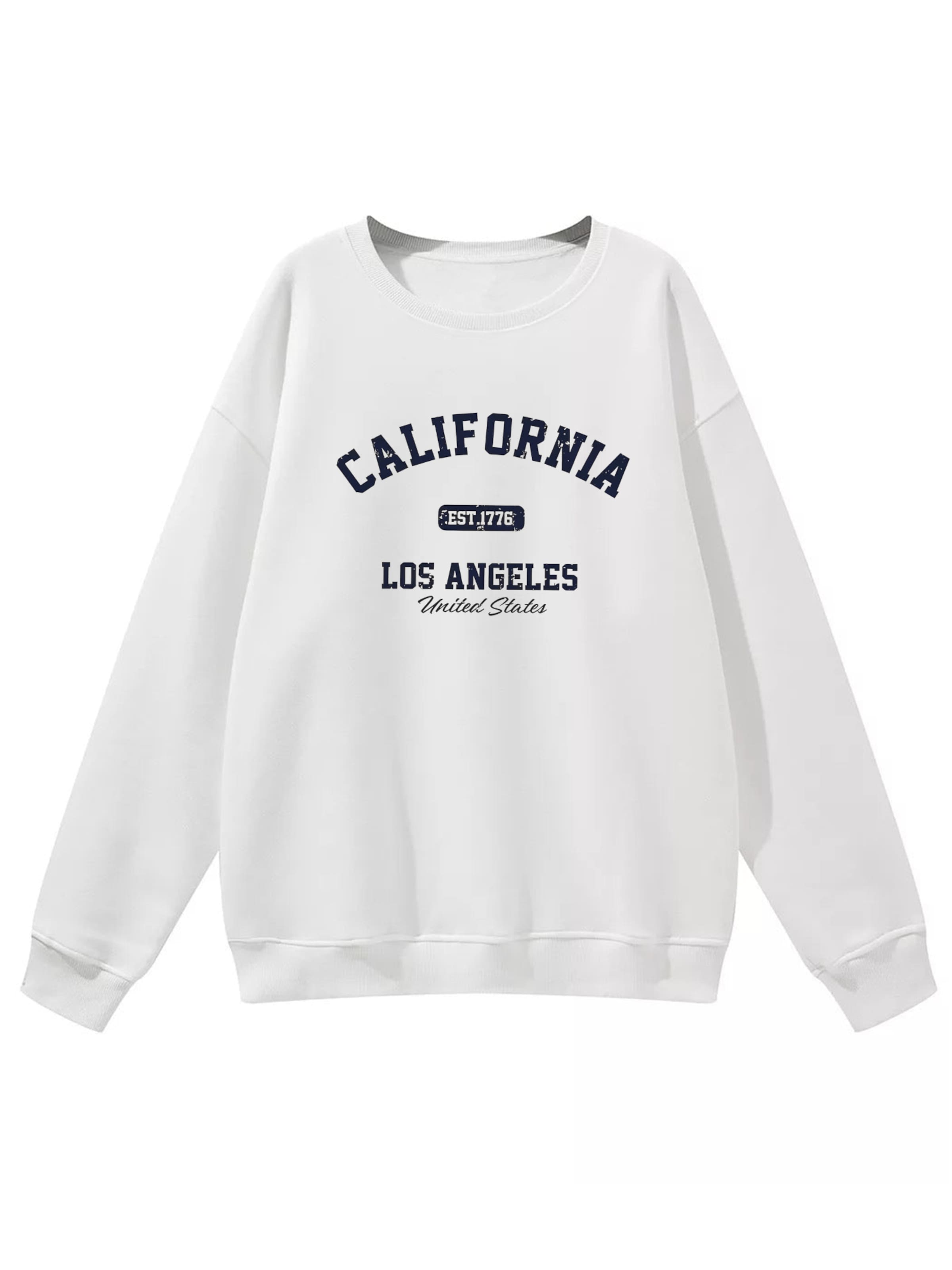 GORHEY Sweatshirt 'Loose Women's Oversized Sweatshirt, American Campus Style with Dropped Shoulders' in White