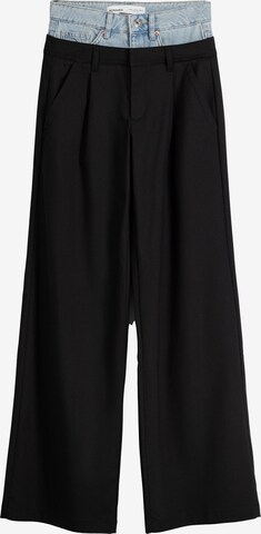 Bershka Wide leg Bandplooibroek in Zwart: voorkant