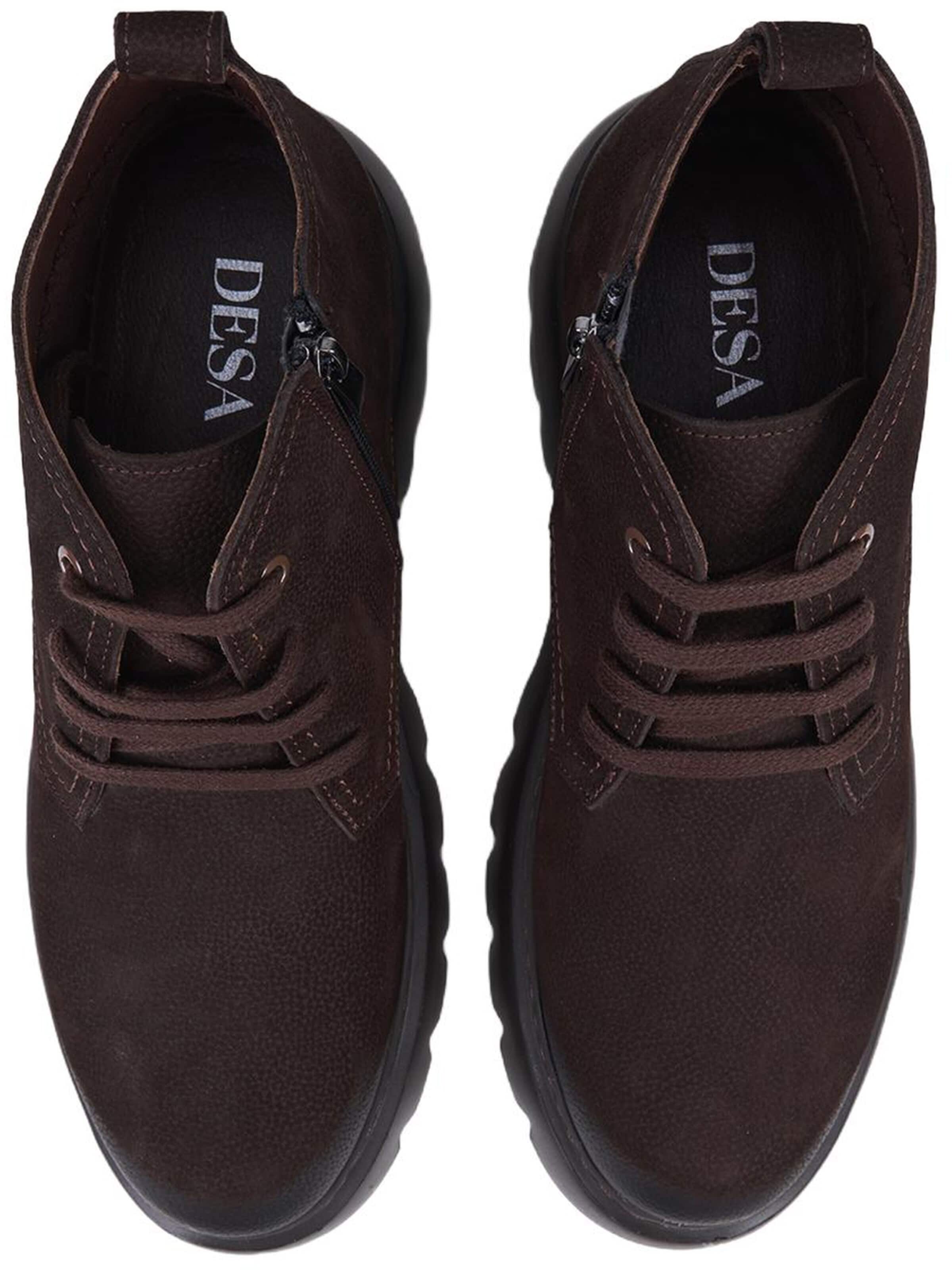 Desa Boot 'DESA Herren-Ankle-Boots aus braunem Leder mit Reißverschluss und runder Zehenpartie' in Brown