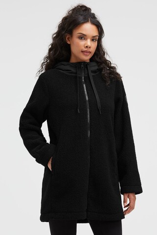 Soccx Kurzmantel mit Bouclé-Optik und Kapuze in Schwarz: Vorderseite