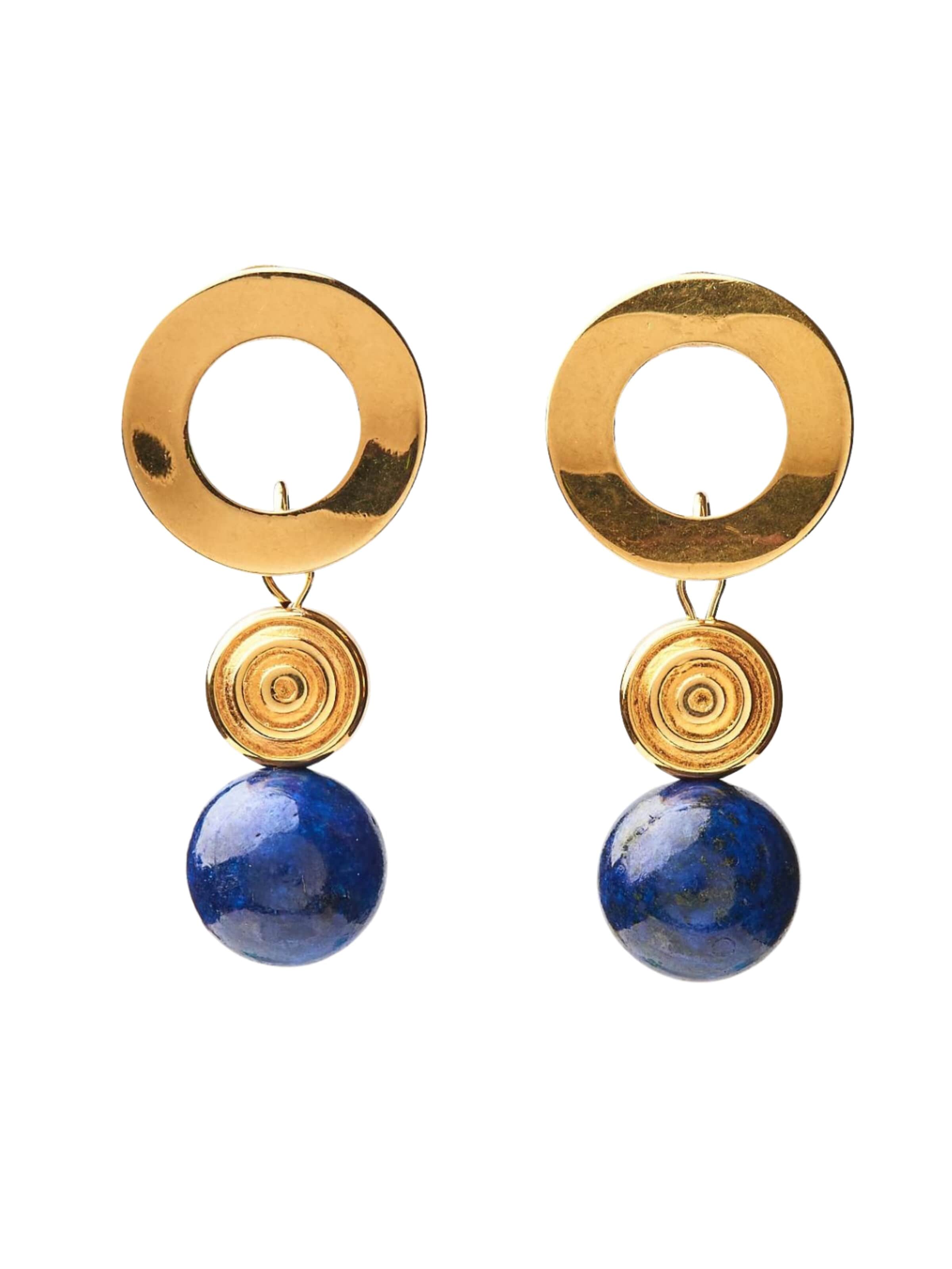 THE GEM STORIES JEWELRY Oorbellen 'Lapis Lazuli Round Earrings' in Blauw: voorkant