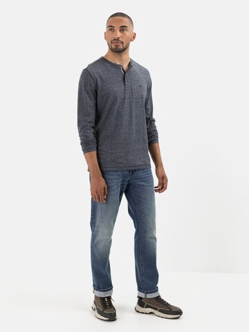 CAMEL ACTIVE Langarm Henleyshirt aus nachhaltigen Baumwollmix in Blau
