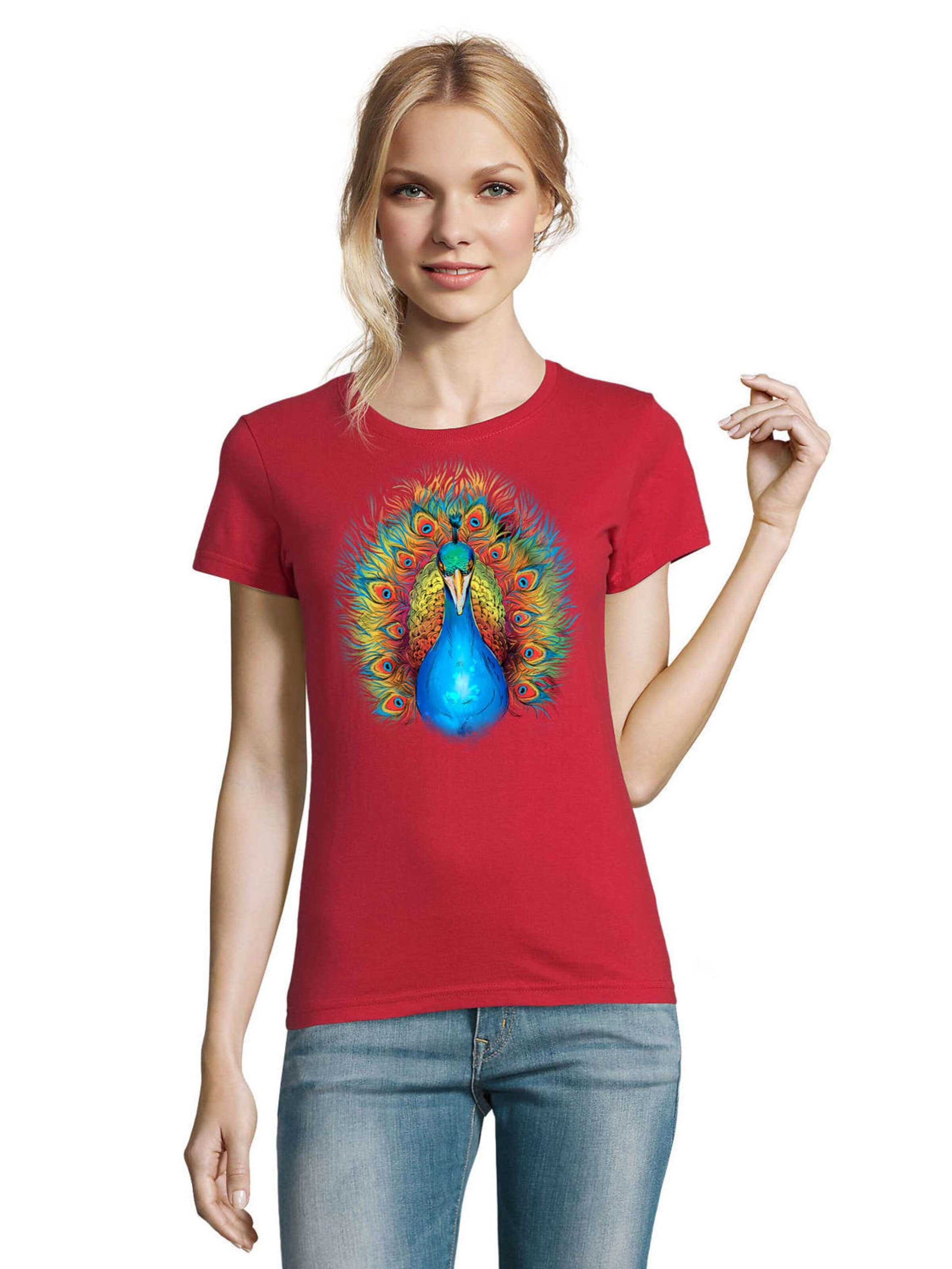 Blondie & Brownie Shirt 'BlauerPfau' in Red: front