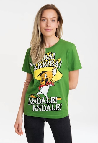 LOGOSHIRT Shirt 'Looney Tunes - Speedy Gonzales' in Groen: voorkant