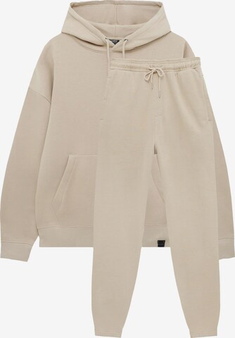 Pull&Bear Sweat suit in Beige: front