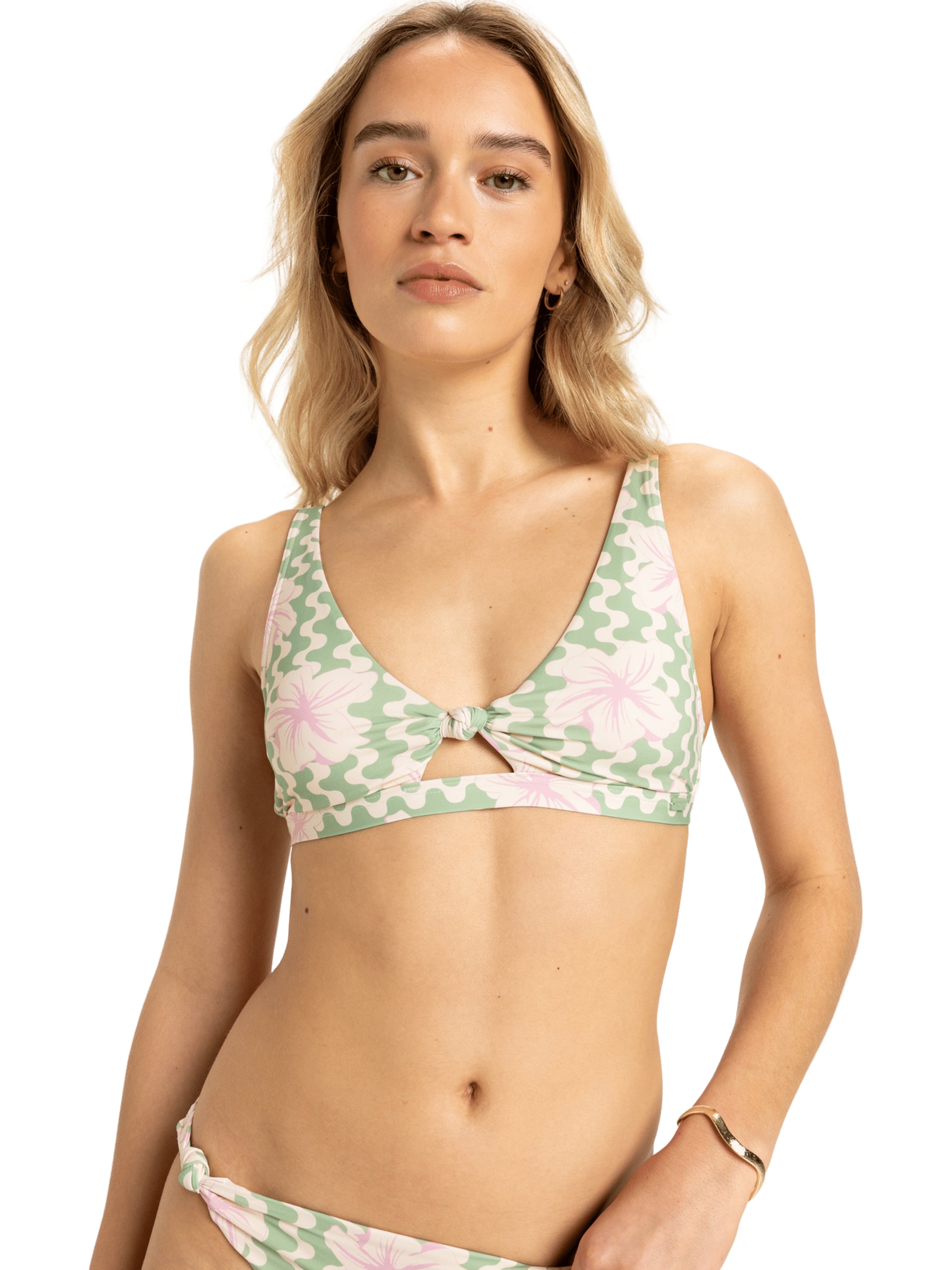 ROXY Bustier Bikinitop 'Hibiscus Daze' in Groen: voorkant