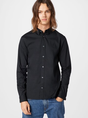 AllSaints - Ajuste estrecho Camisa 'Hawthorne' en negro: frente