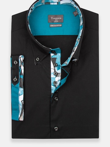 Slim fit Camicia business 'Roma Iconic Poplin Stretch Man Shirt Short Sleeve Light Blue' di 7Camicie in nero