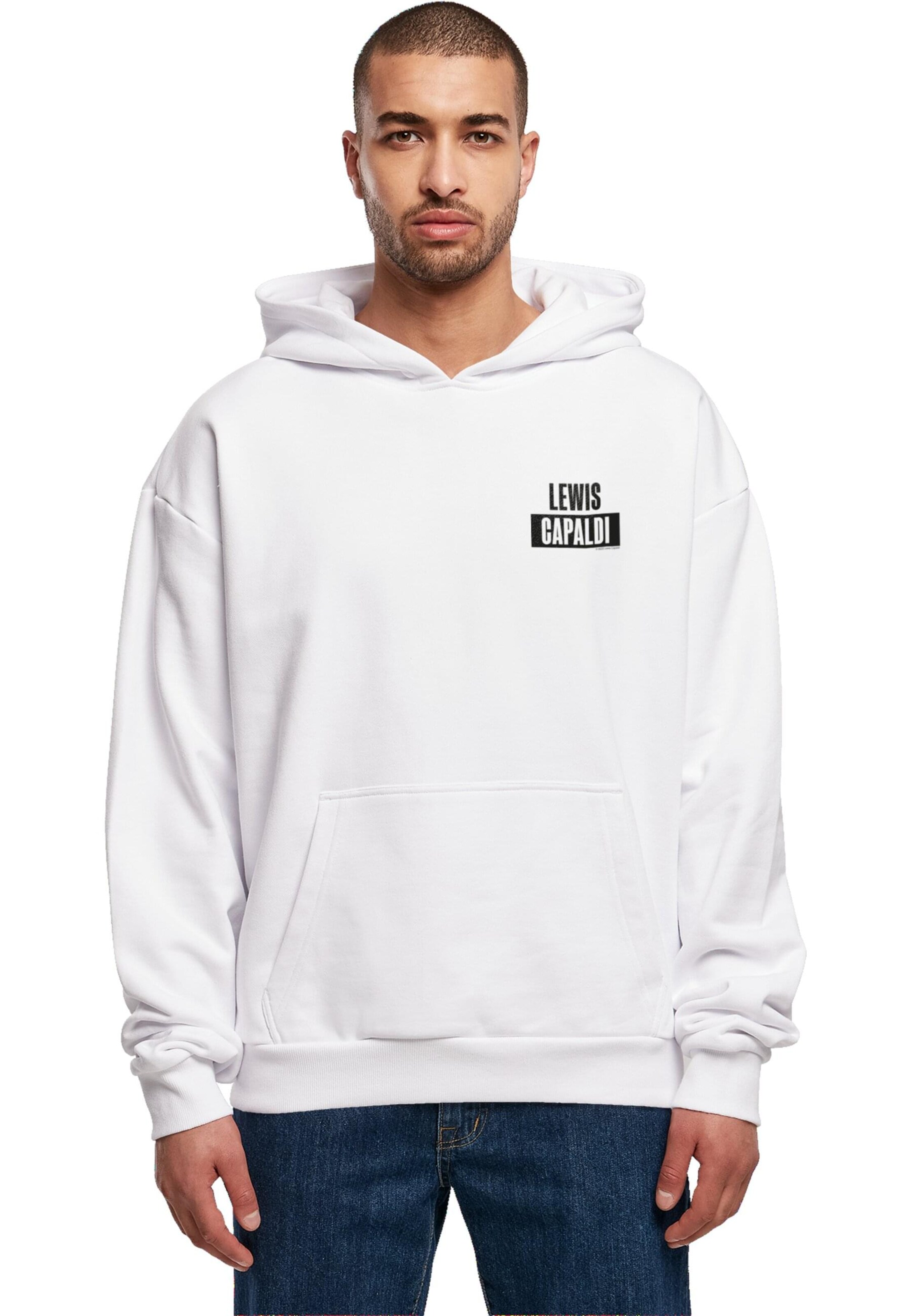 Merchcode Sweatshirt 'Lewis Capaldi' in Wit: voorkant