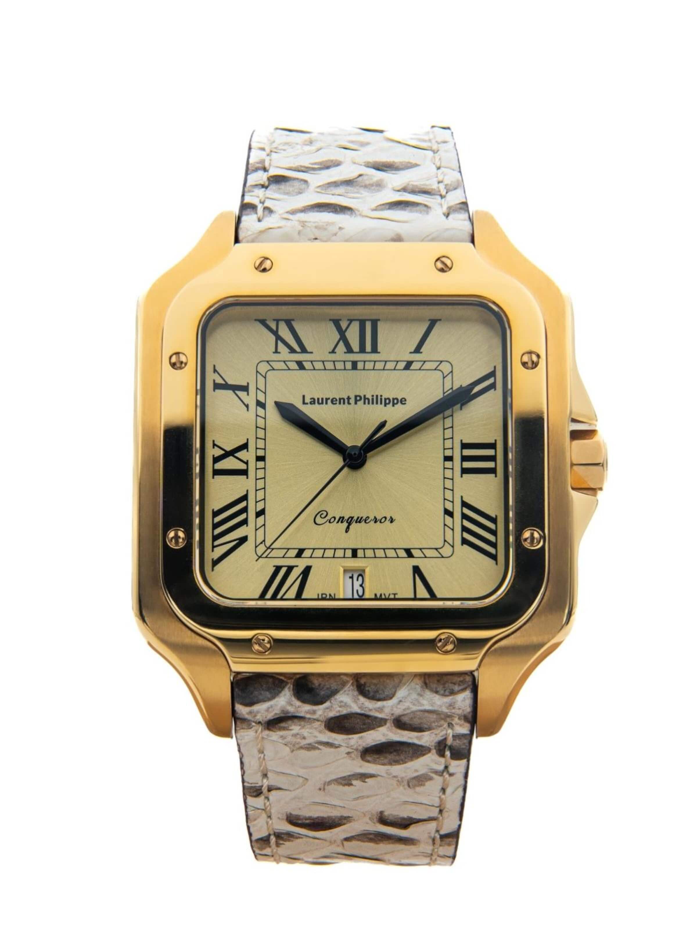 Orologio analogico 'Conqueror The Golden Eye – Serpent Ivory' di Laurent Philippe in beige: frontale