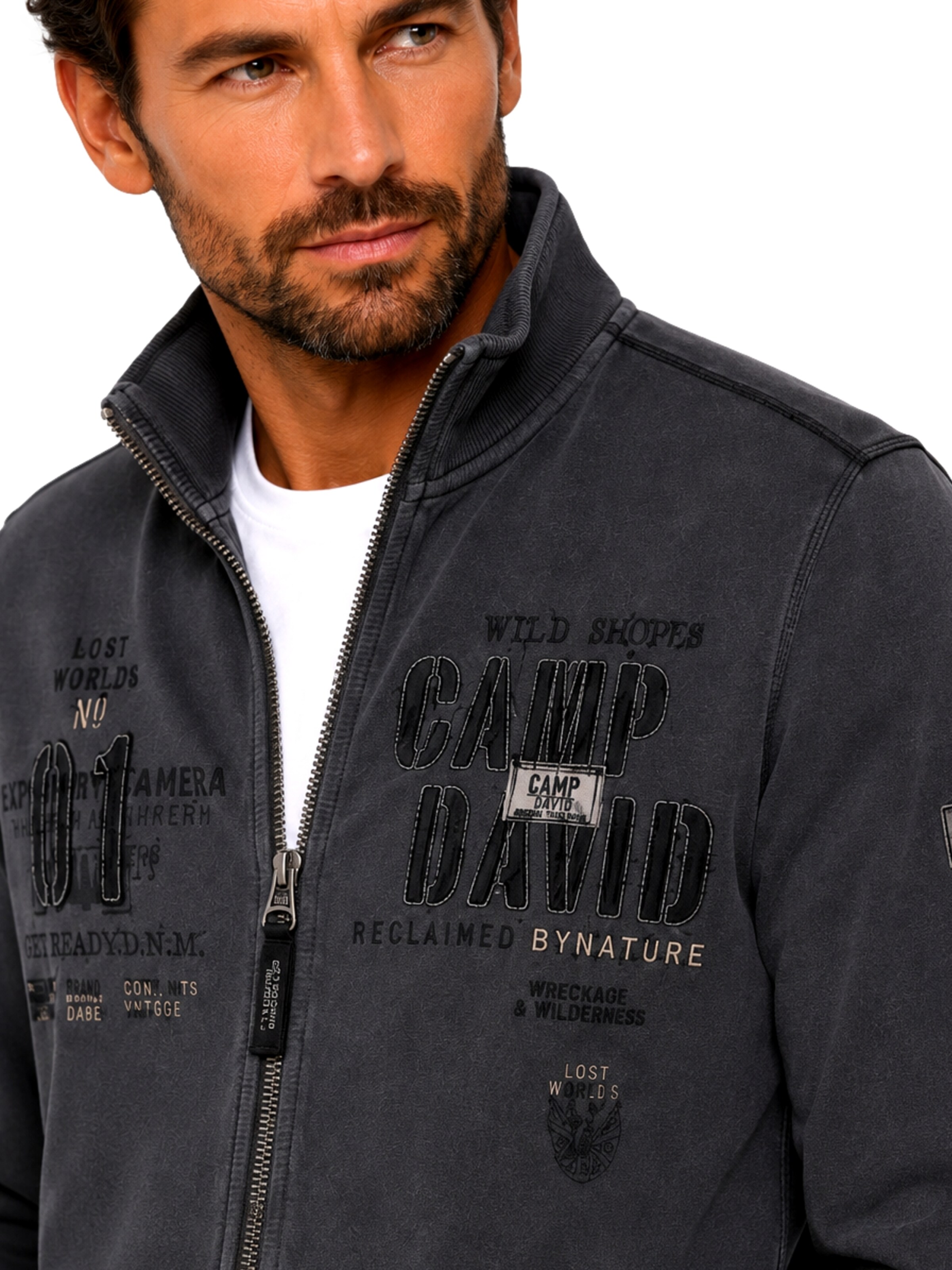 CAMP DAVID - Sudadera con cremallera 'Wild Sites II' en gris
