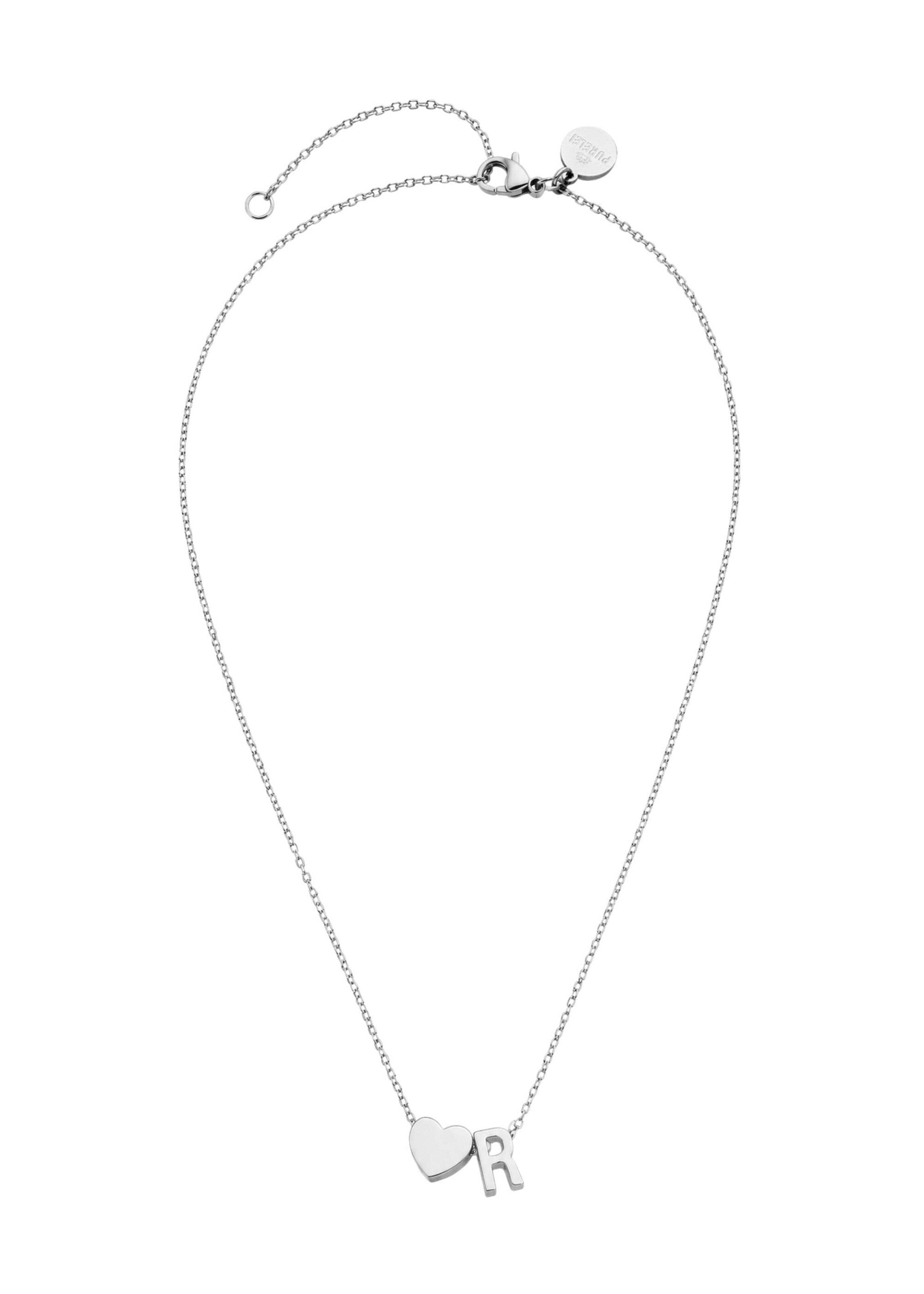 PURELEI - Cadena 'Letter Heart R' en plata: frente