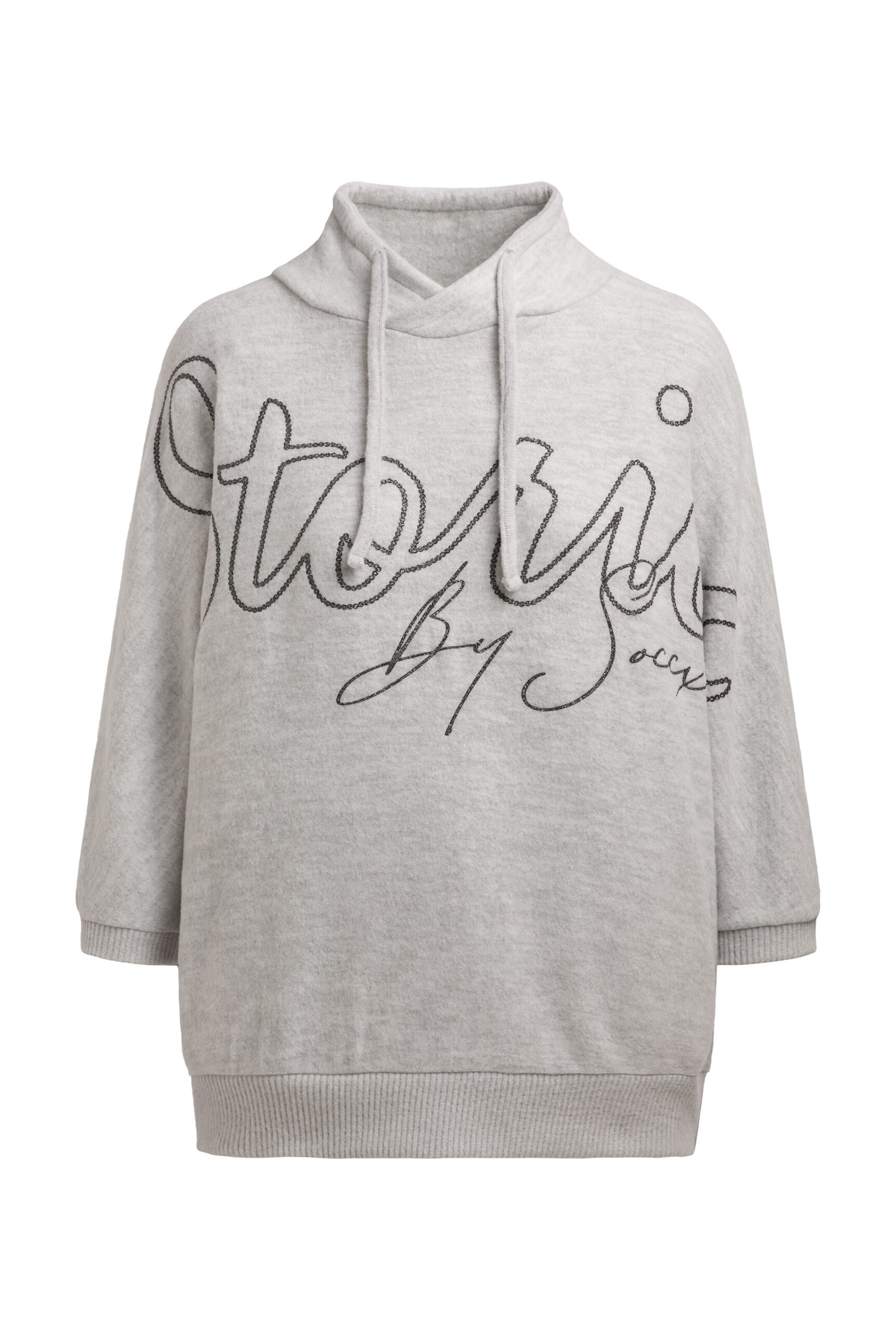 Soccx Pullover aus Flauschstrick mit Glitter-Print in Grau: Vorderseite