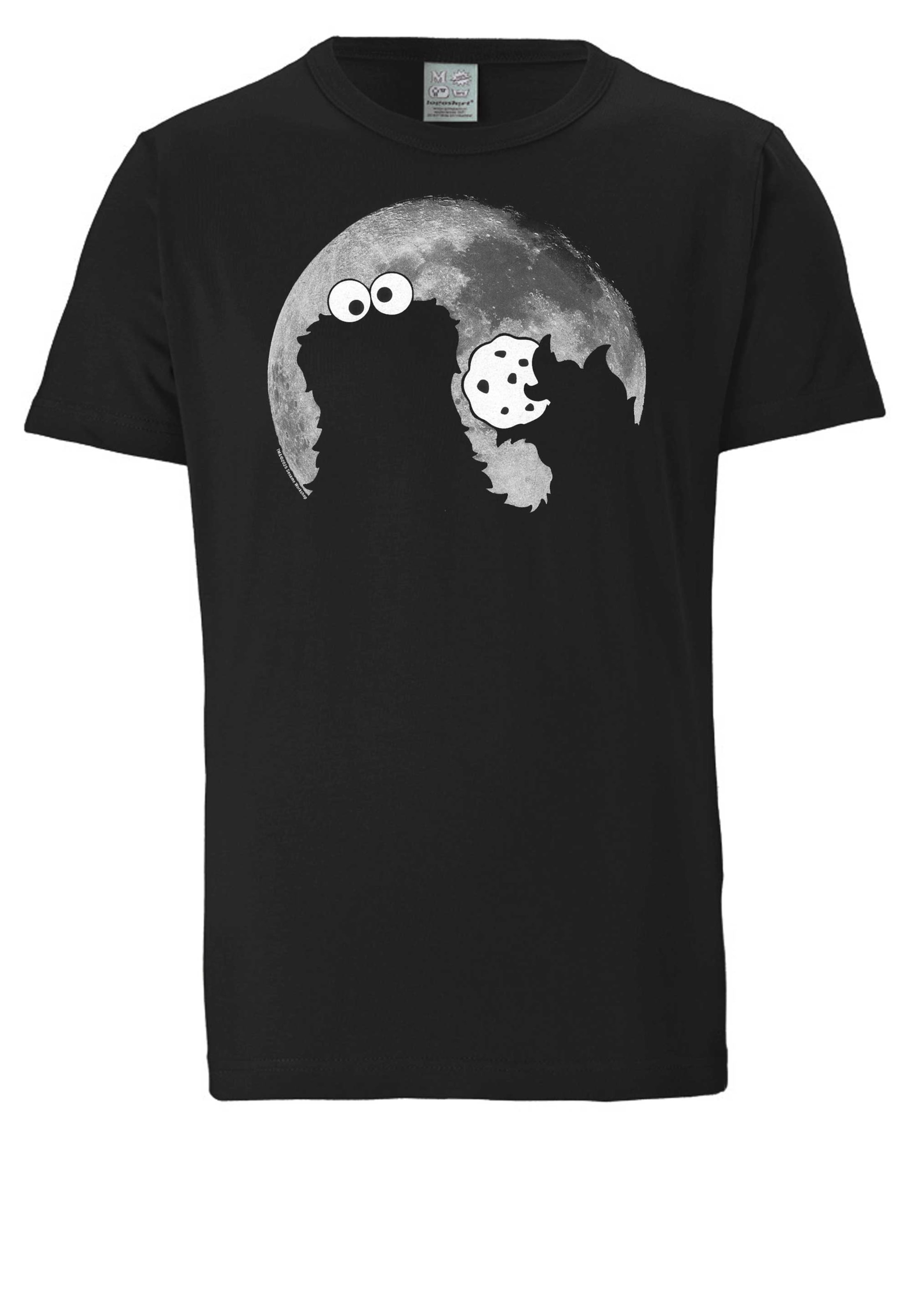 LOGOSHIRT T-Shirt 'Sesamstraße - Krümelmonster Mond' in Schwarz: Vorderseite