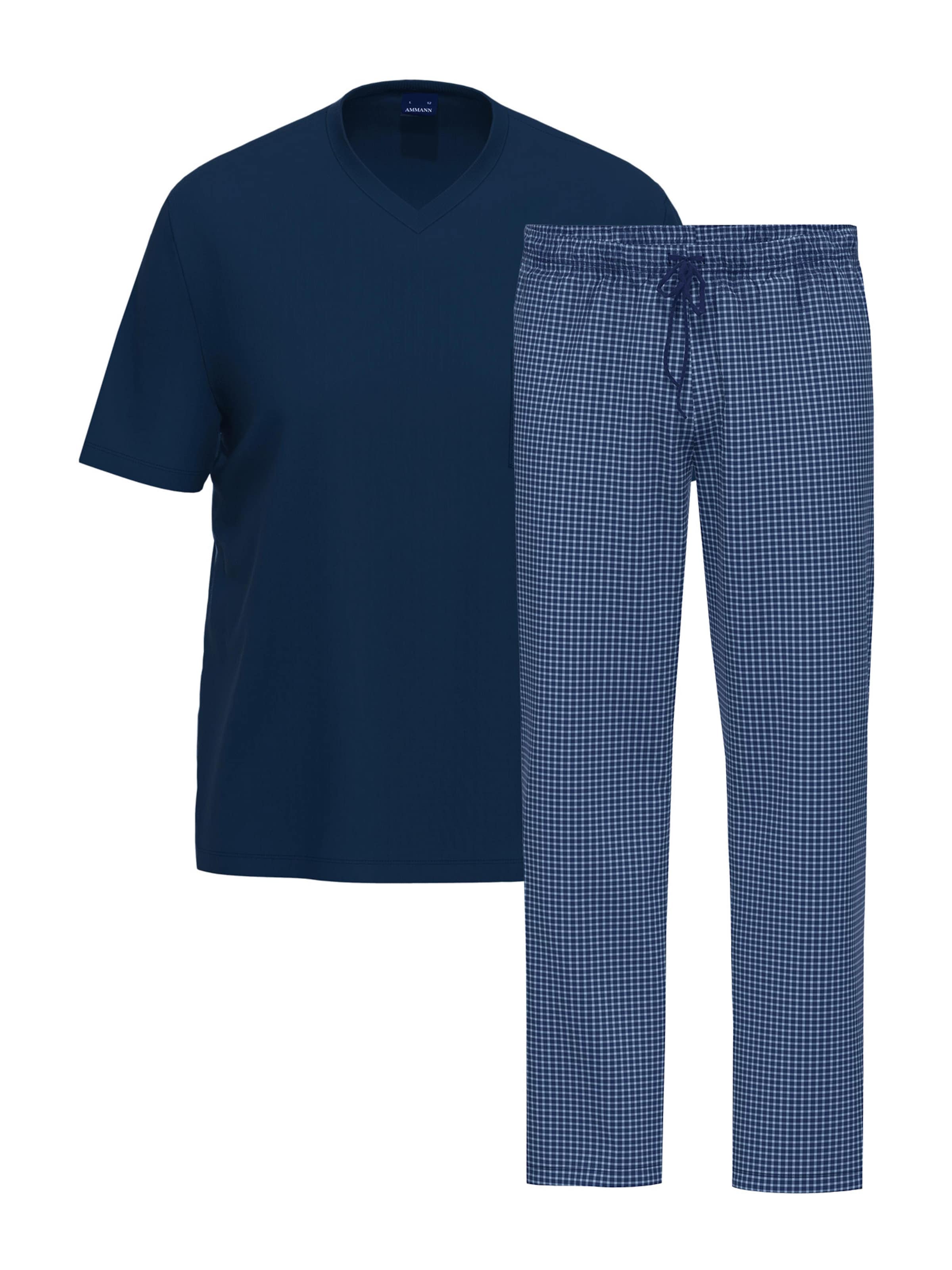 Ammann Short Pajamas 'Night & Home Cotton' in Blue: front