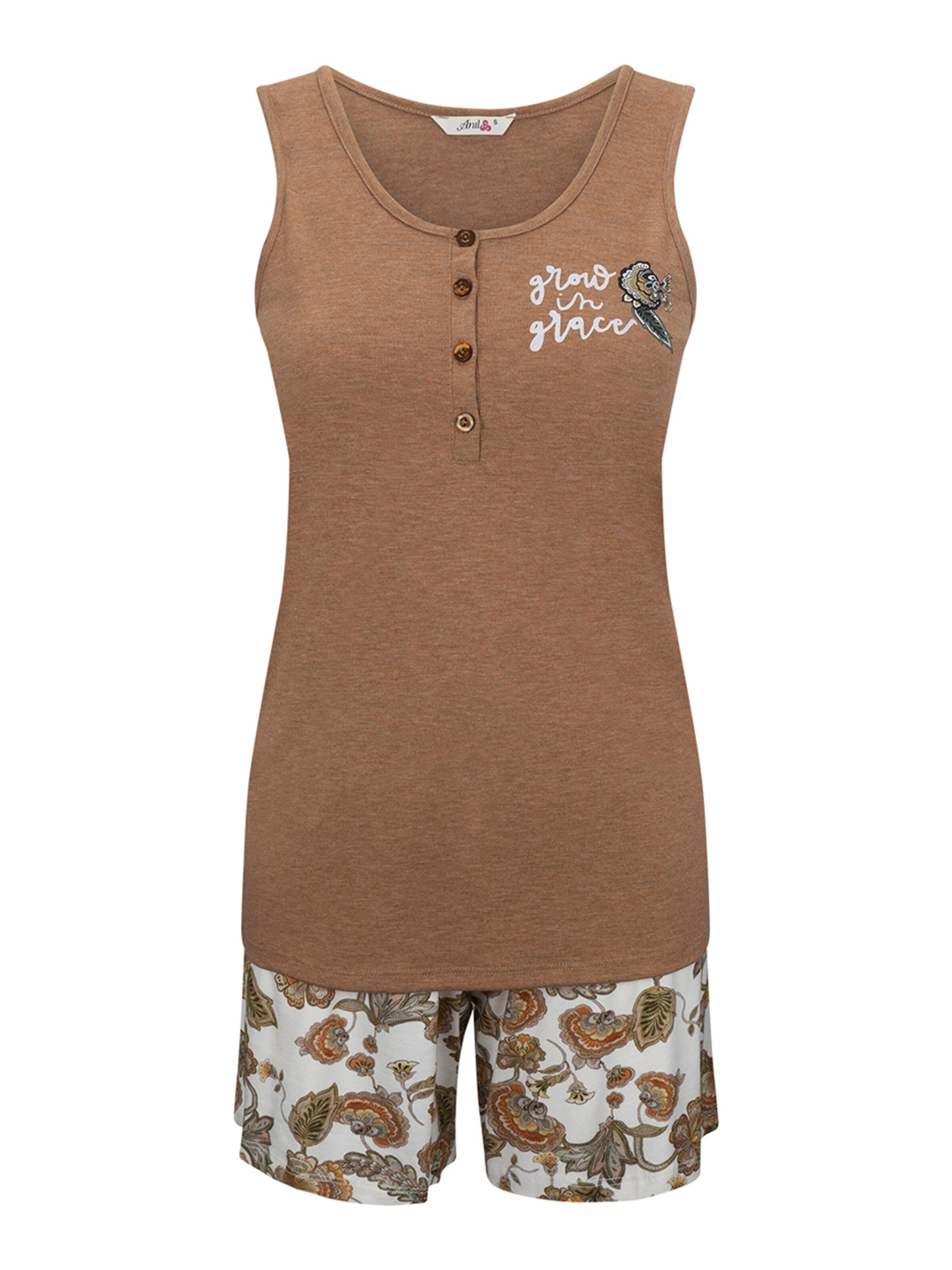 Goldenbay Shorty 'Irises' in Brown: front