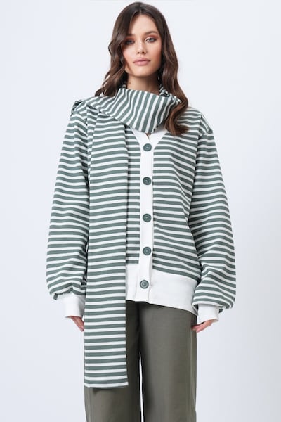 Trend Alaçatı Stili Cardigan en S en roseau / blanc, Vue avec produit