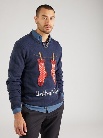 BLEND Sweater 'Christmas' in Blue: front