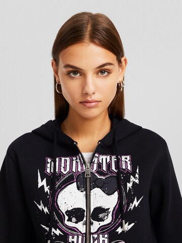 Bershka Zip-Up Hoodie in Black