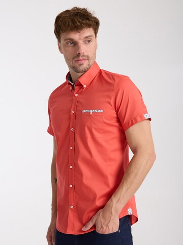 Slim fit Camicia business 'Iconic Poplin Stretch Man Shirt Short Sleeve Light Blue' di 7Camicie in arancione