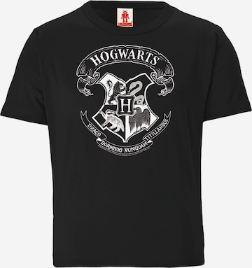 LOGOSHIRT T-Shirt 'Harry Potter – Hogwarts Logo' in Schwarz: predná strana