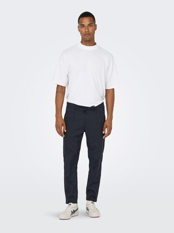 Only & Sons Tapered Pleat-Front Pants 'LEO' in Blue