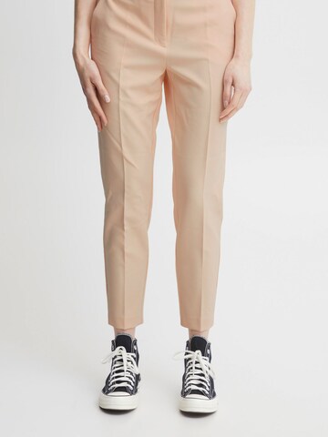 ICHI Slim fit Pleated Pants 'LEXI' in Orange: front