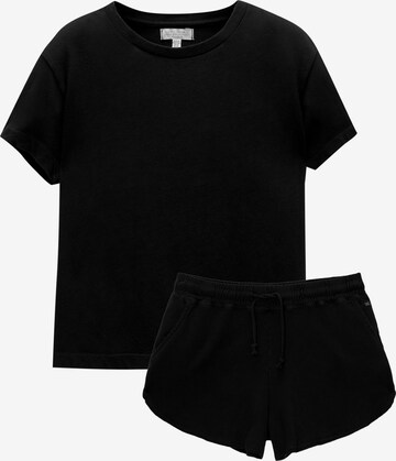 Pull&Bear Short Pajama Set in Black: front