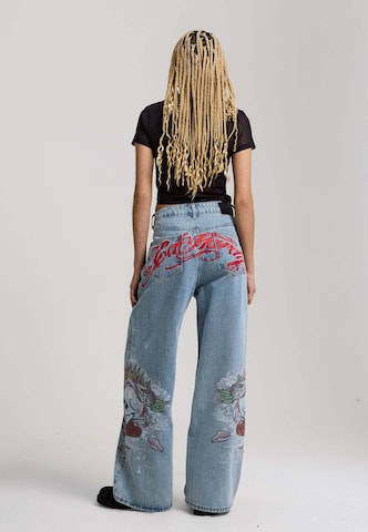 Ed Hardy Wide leg Jeans 'Cherry Skull' in Blauw