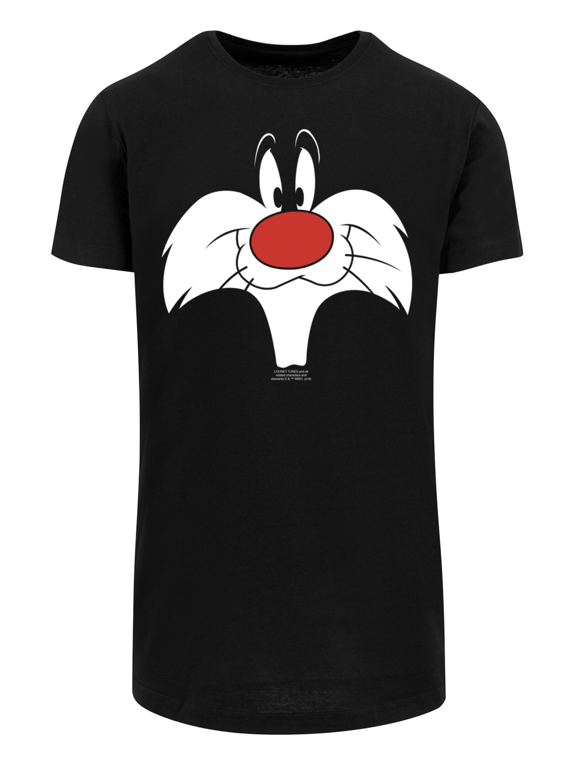F4NT4STIC Shirt 'Looney Tunes Sylvester Big Face' in Zwart: voorkant