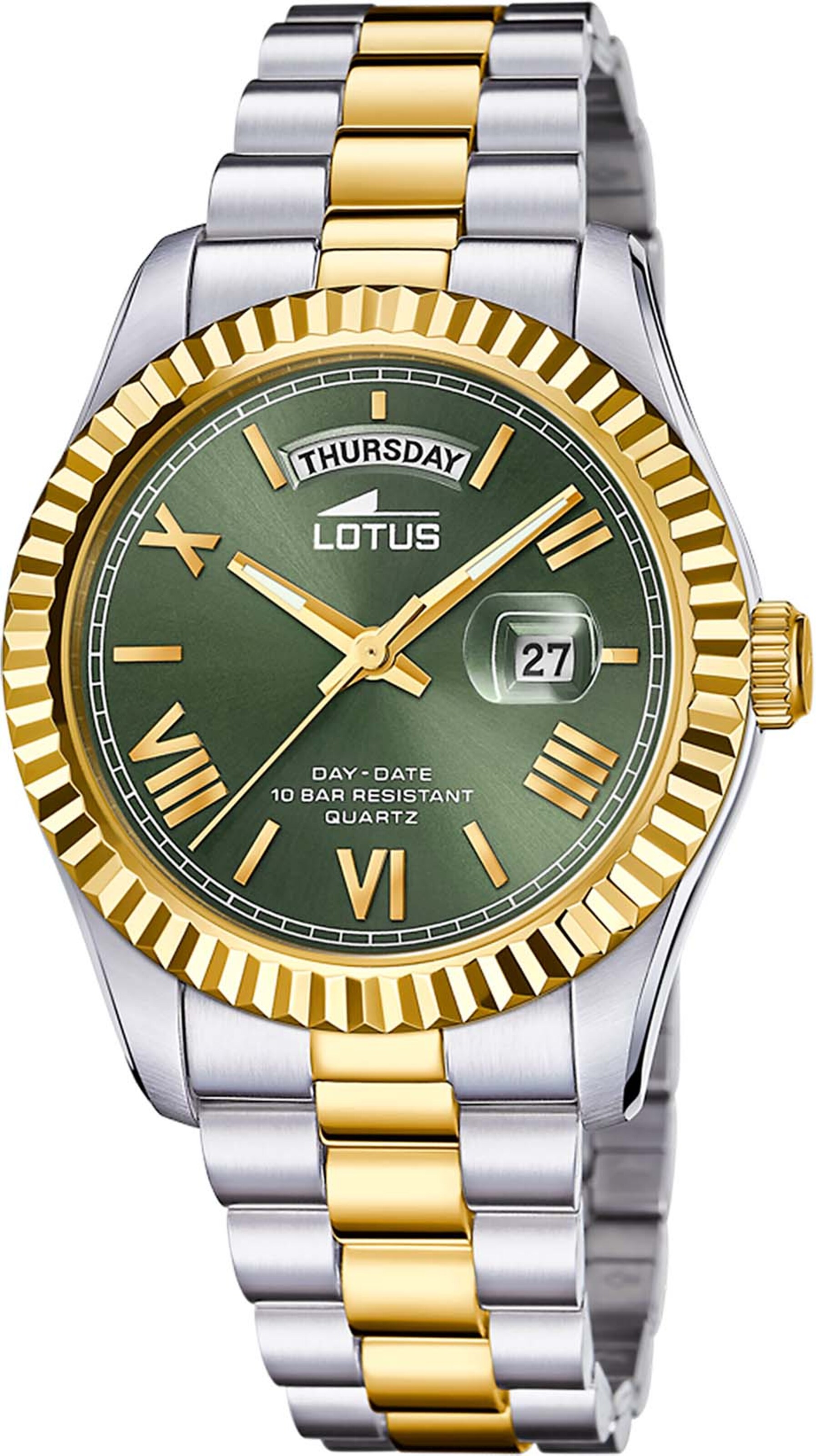 Lotus Analog Watch in Gold: front