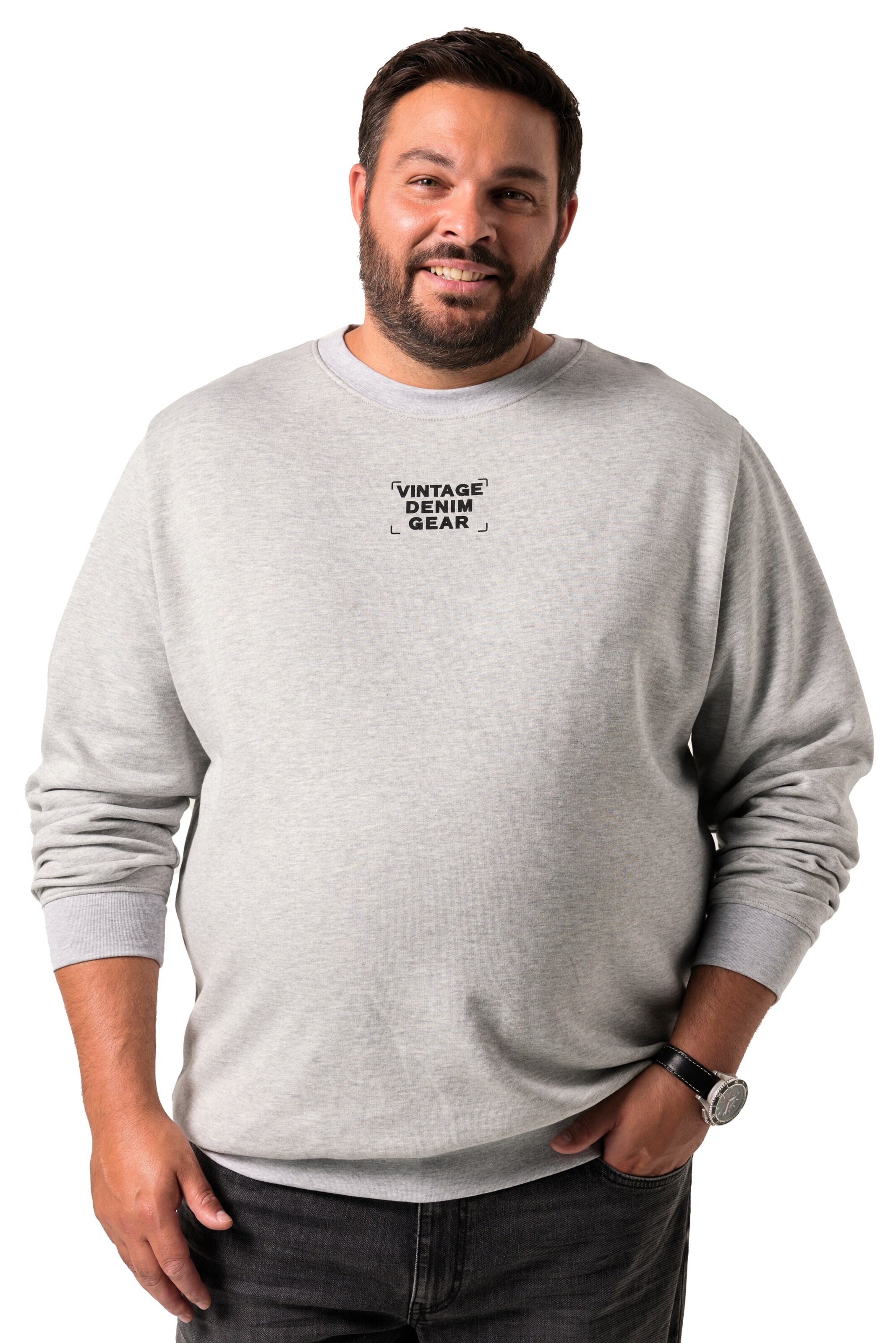 Men Plus Sweatshirt in Grijs: voorkant