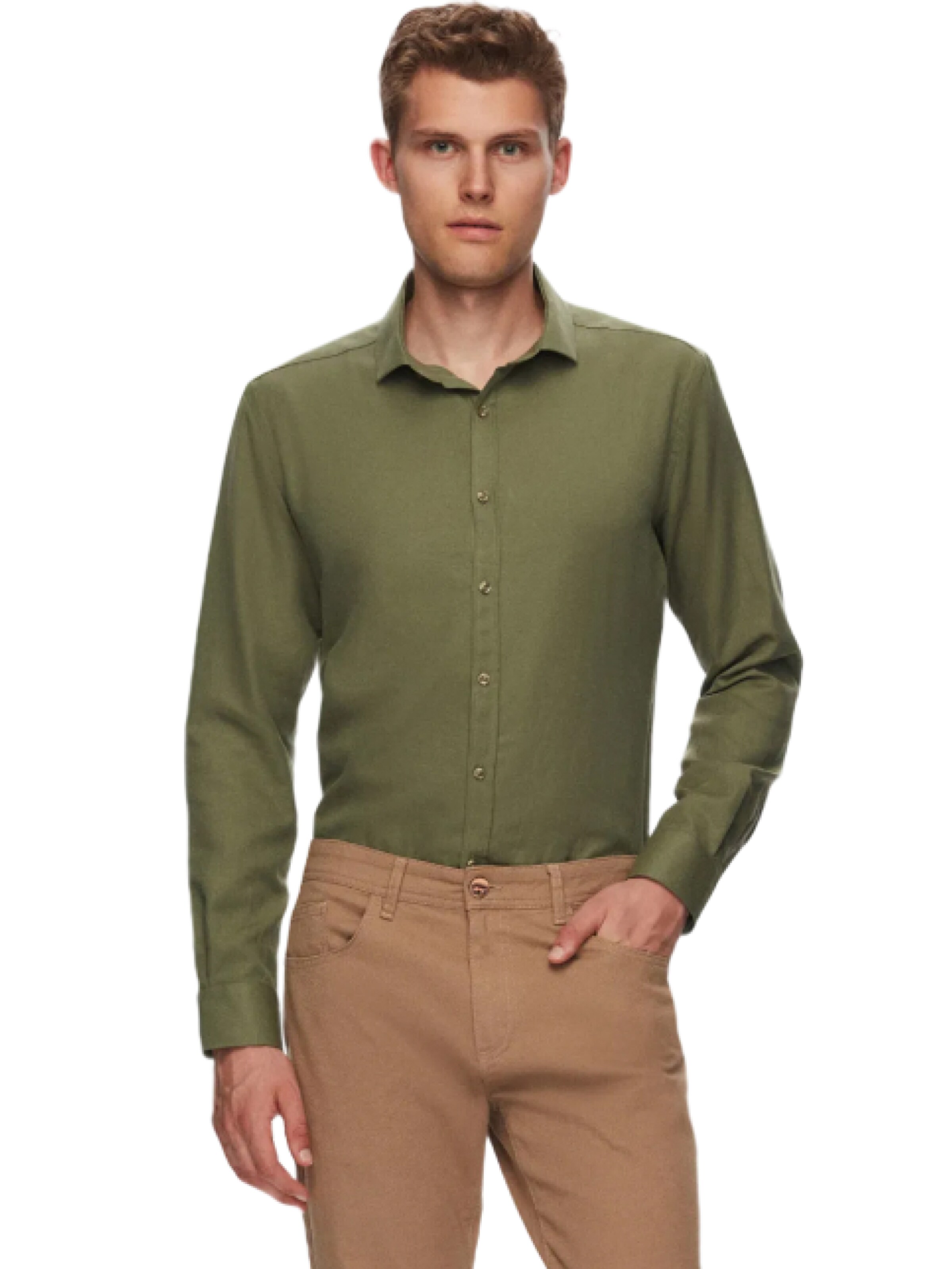 D’S Damat Slim fit Zakelijk overhemd in Groen: voorkant