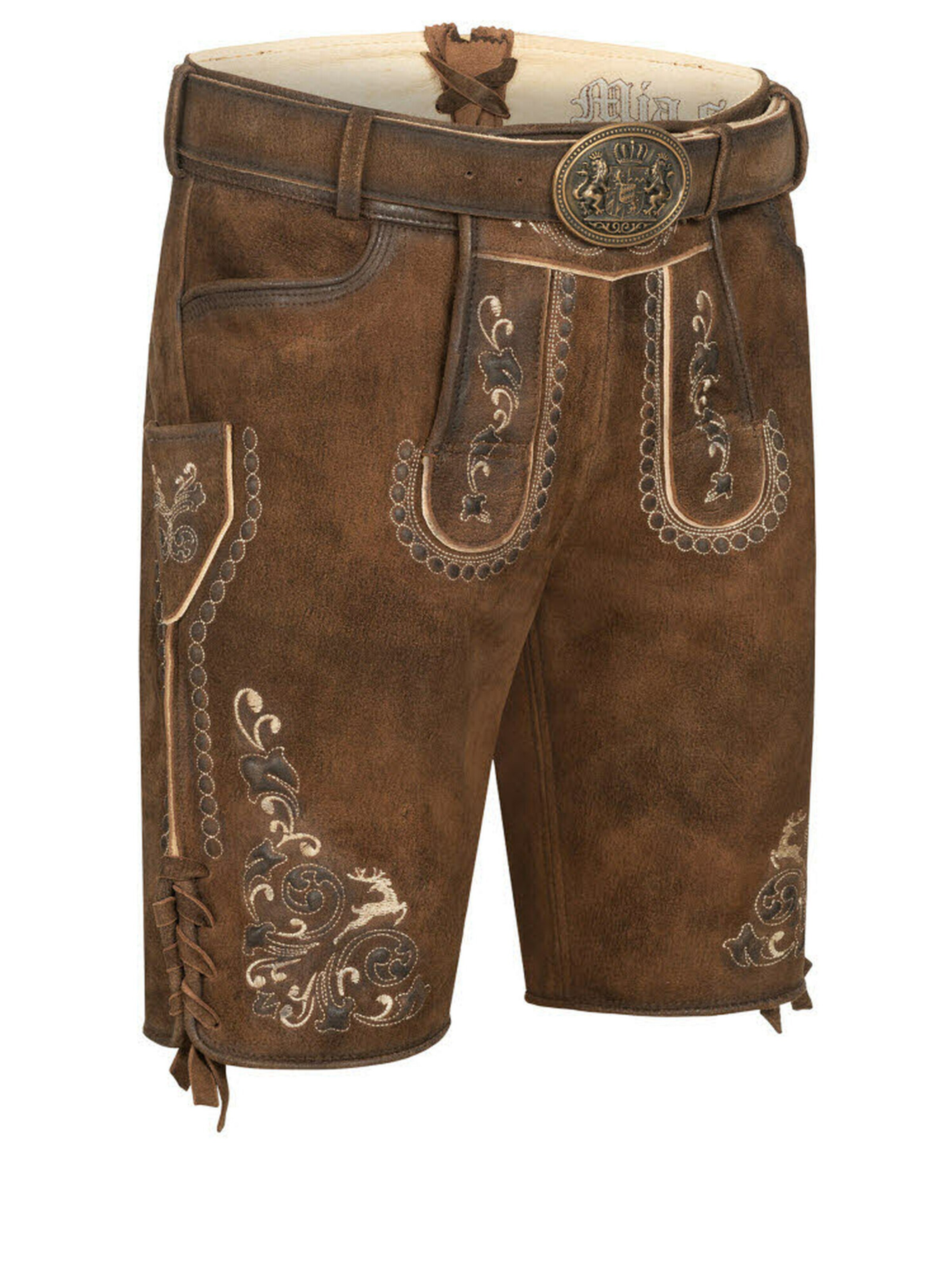 Trachtenhof Nübler Traditional Pants 'Lederhose kurz Manfred' in 44/Regular in Brown, Item view