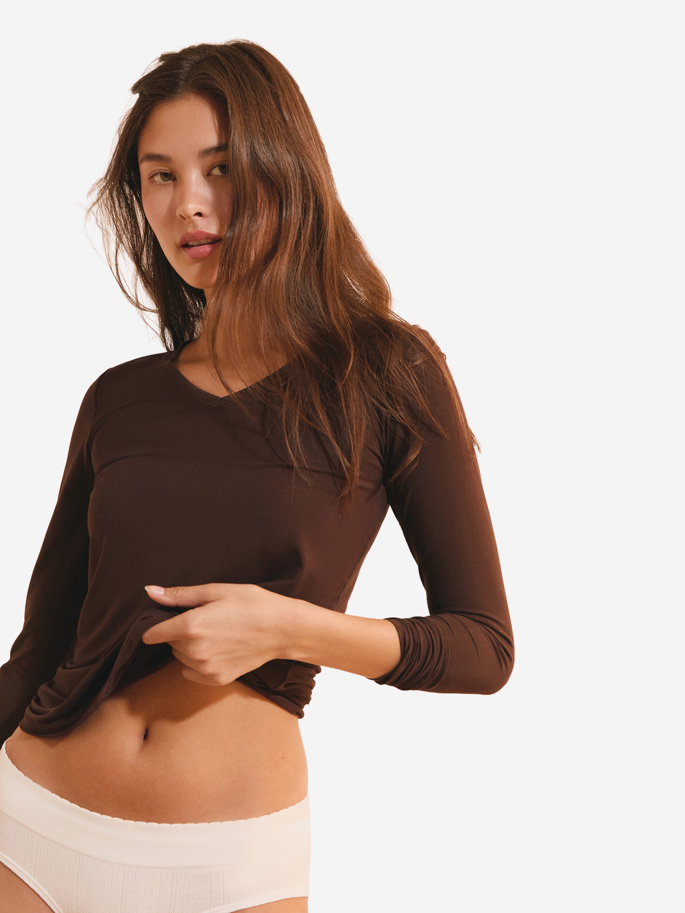 Maglietta intima 'Warme Up Lace' di ETAM in marrone