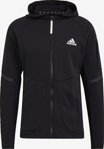 Bluză cu fermoar sport 'Designed For Gameday' de la ADIDAS SPORTSWEAR pe negru: față