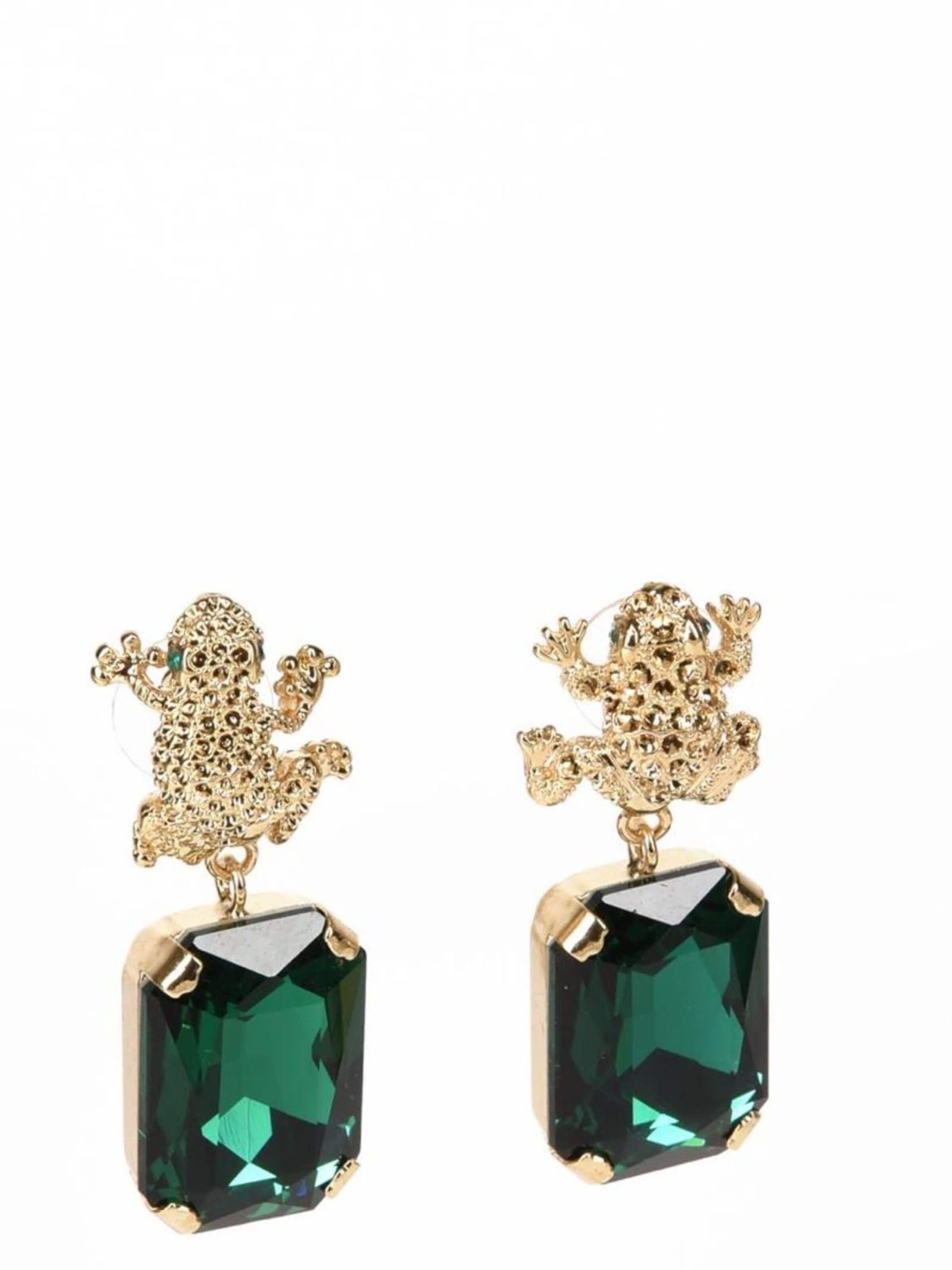 Orecchini 'Armonia orecchini con cristallo Swarovski verde e motivo rana' di Addicted2 in oro