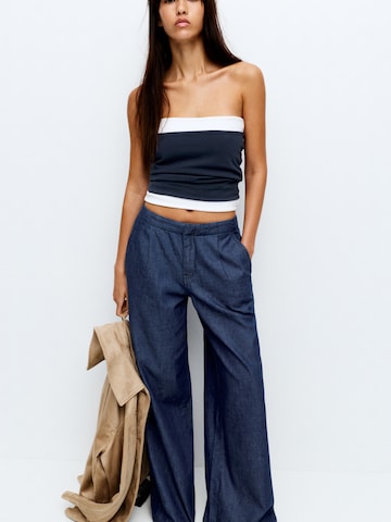 Wide leg Pantaloni cu cute de la Pull&Bear pe albastru