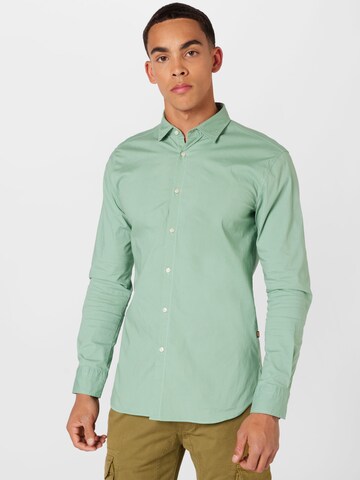 BOSS Orange Slim fit Button Up Shirt 'Magneton 2' in Green: front