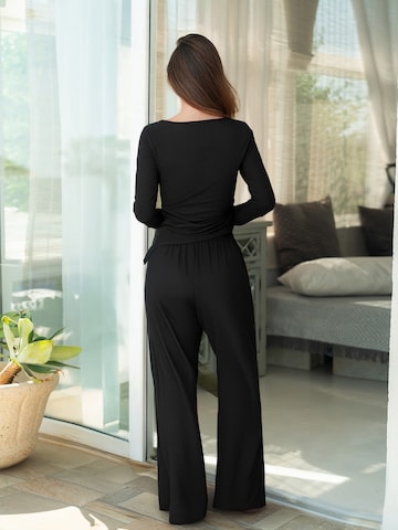 Cupshe - Pijama 'Long Sleeve' em preto