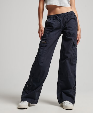 Superdry Wide leg Cargo Pants in Blue: front