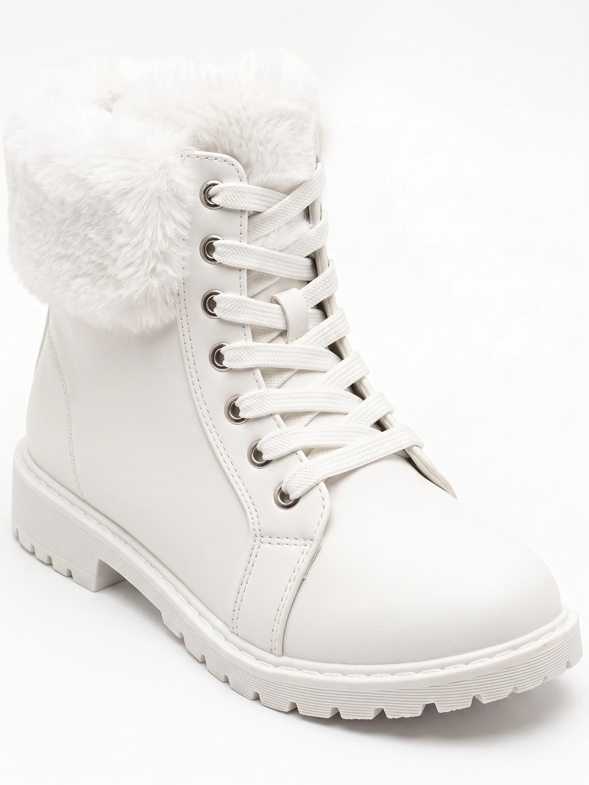 TorWeit Booties 'Fluffy Lace Up Winter Boots' in White